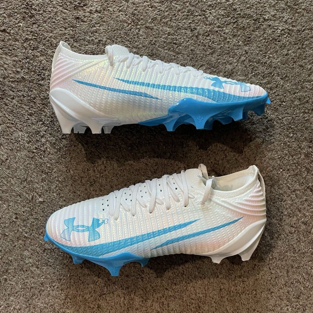 Under Armour Blur Pro White Capri Blue Football Cleats 3028220-110 Size 10 NEW
